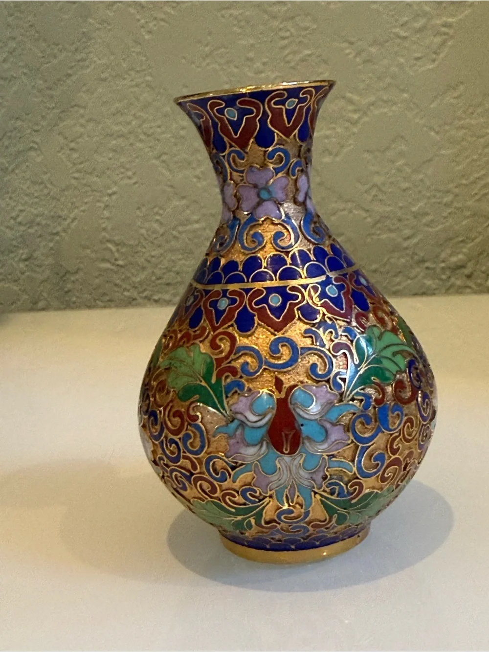 Blue and Gold Cloisonné Floral Accent Vase - Chinese enamel